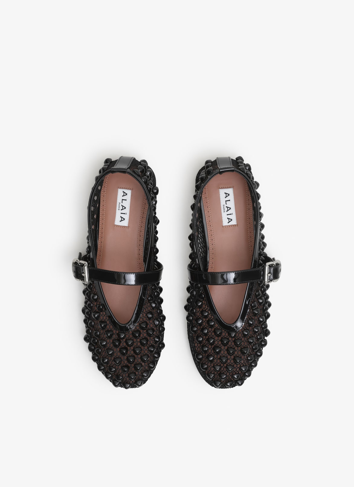 BALLET FLATS WITH STUDS ON FISHNET ALAÏA BLACK BALLET FLATS WITH STUDS ON FISHNET